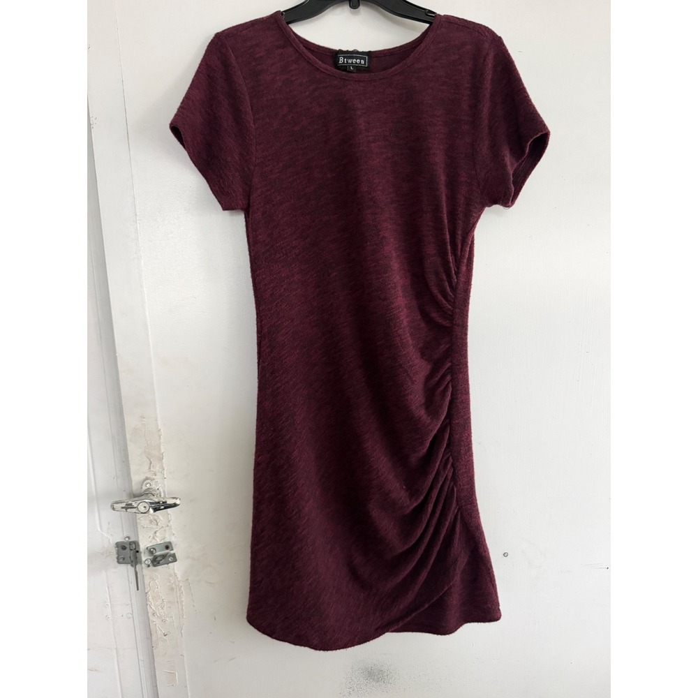 Btween Womens Burgundy Ruched Side Short Sleeve T-Shirt Dress Size L J9388V-R